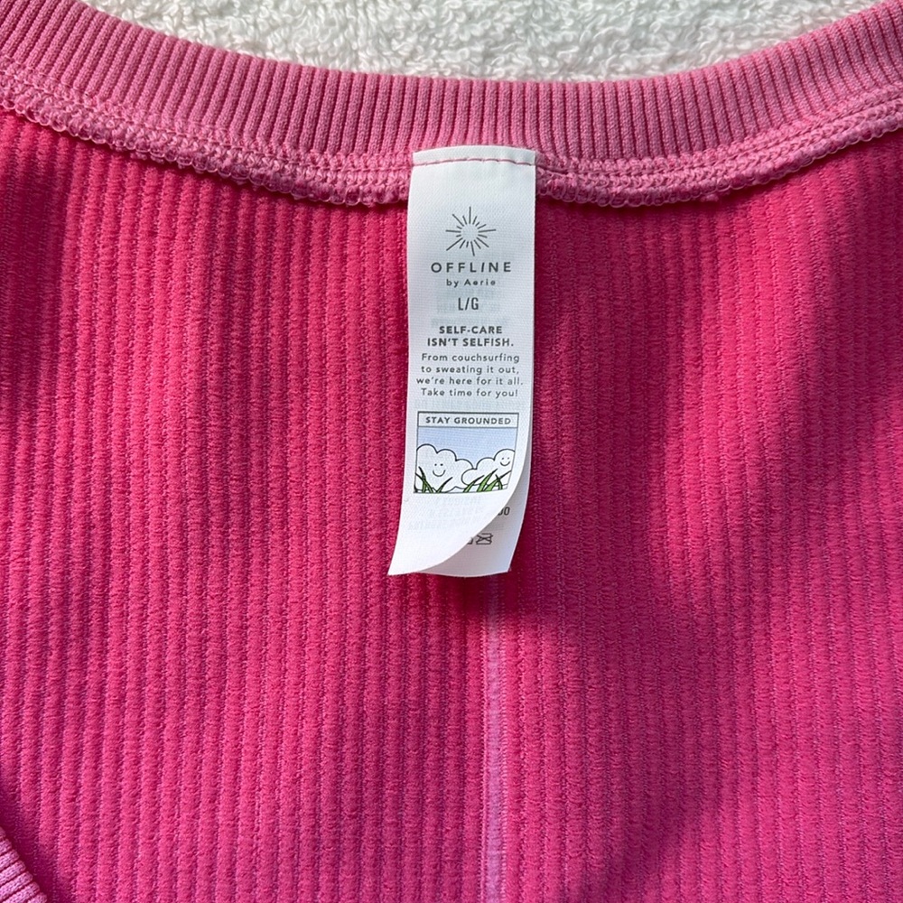 Offline by Aerie AE Women's Crop Athletic Workout Top, Large Pink - Picture 3 of 7